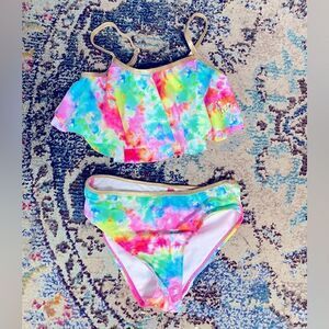 Girls Betsey Johnson Tie-Dye Ruffle Bikini Sz M